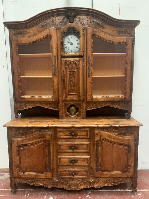 Provenzalisches Sideboard aus massivem Walnussholz. Zweiteiliges Sideboard mit Pendel aus dem 19. Jahrhundert