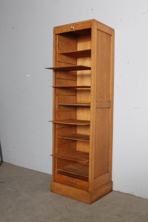 Art Deco oak filing cabinet shutter 1940. Size 43 x depth 35 Height. Restored. bookcases