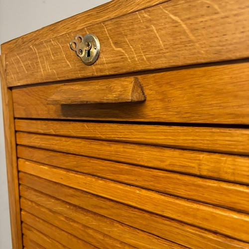 Art Deco oak filing cabinet shutter 1940. Size 43 x depth 35 Height. Restored. bookcases