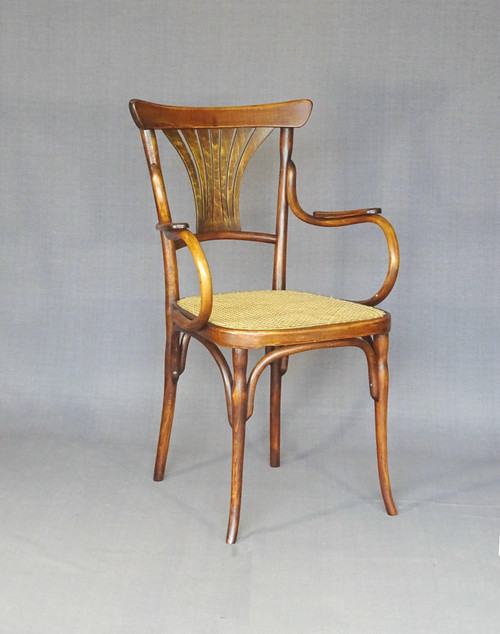 Fauteuil bentwood bois-courbé bistrot KOHN N°196, 1905,cannage neuf; No Thonet