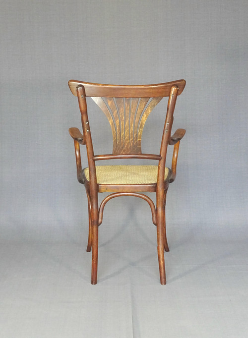 Fauteuil bentwood bois-courbé bistrot KOHN N°196, 1905,cannage neuf; No Thonet