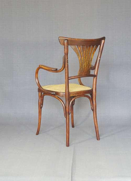 Fauteuil bentwood bois-courbé bistrot KOHN N°196, 1905,cannage neuf; No Thonet