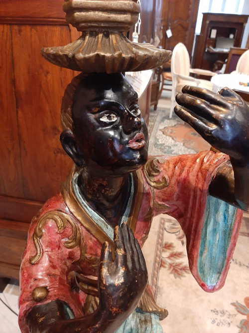 Nubian servant, painted and gilded wooden sculpture, Venice early 19th century