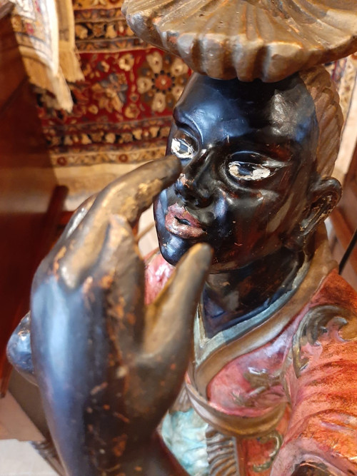 Nubian servant, painted and gilded wooden sculpture, Venice early 19th century