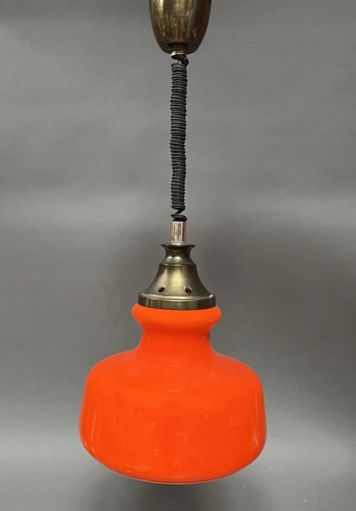 Hanging lamp in orange opaline from the 1960s