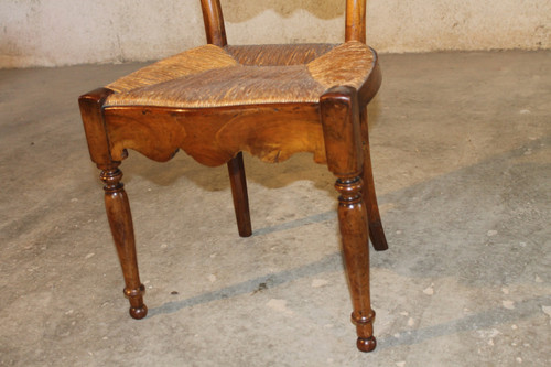 Suite of 4 cherrywood straw chairs 19th century Restoration period