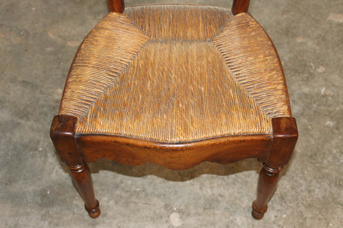 Suite of 4 cherrywood straw chairs 19th century Restoration period