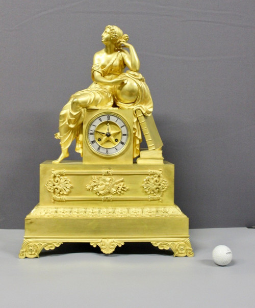 Restoration Clock In Gilt Bronze, Allegory of Astronomy Early 19th century