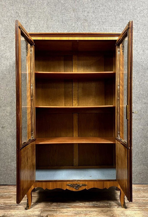 Louis XV style bookcase in precious wood marquetry circa 1900