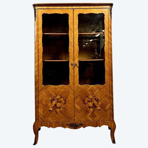 Louis XV style bookcase in precious wood marquetry circa 1900