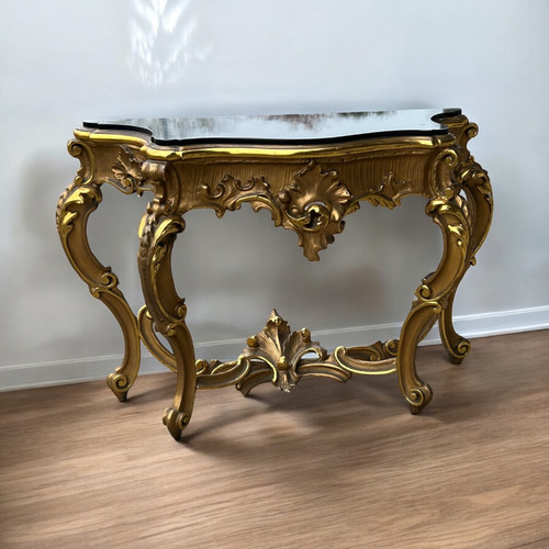 Grande Console Italienne En Bois Doré De Style Louis XV Fin XIXéme Siècle L 158 Cm