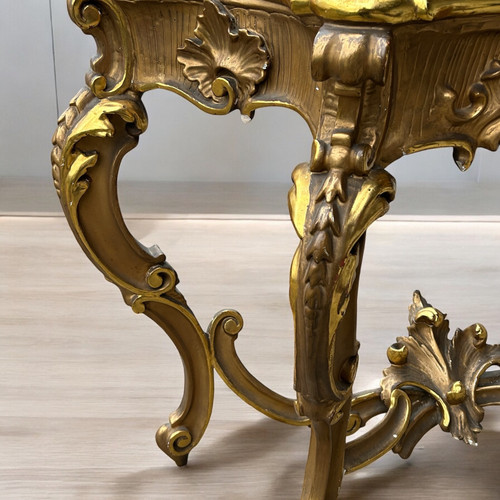 Grande Console Italienne En Bois Doré De Style Louis XV Fin XIXéme Siècle L 158 Cm