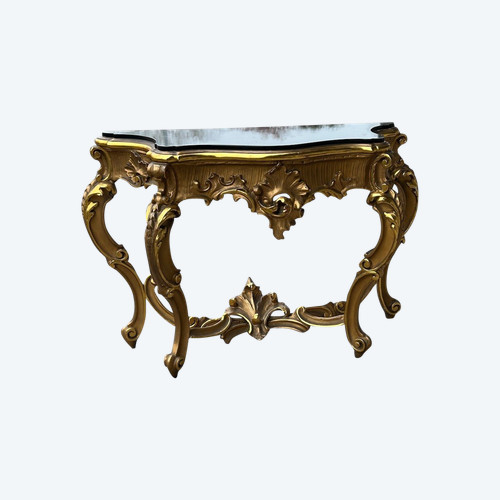 Grande Console Italienne En Bois Doré De Style Louis XV Fin XIXéme Siècle L 158 Cm