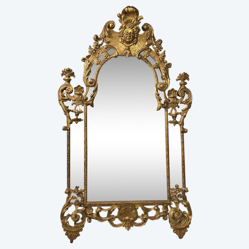 Large Louis XIV Regency period gilded wood mirror - glass