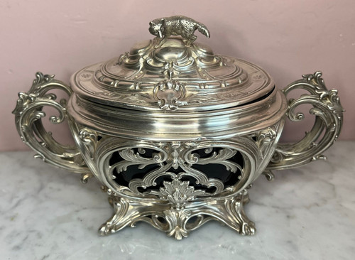 Solid silver sugar bowl, Rocaille style, 19th Century.