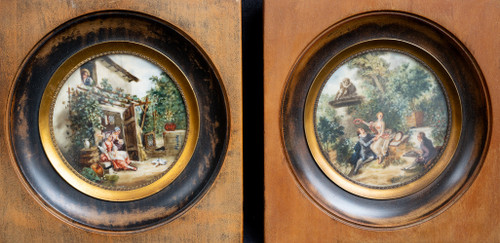 Group Of Four Antique Napoleon III Period 19th Century Paintings.