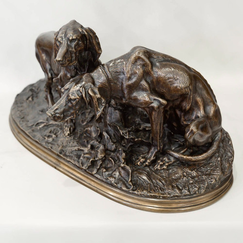 Bronzegruppe "Chiens Saintongeois Au Repos" (Saintonesische Hunde in Ruhe) Pierre - Jules Mêne (1810-1879)