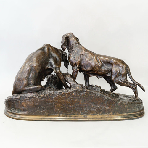 Bronzegruppe "Chiens Saintongeois Au Repos" (Saintonesische Hunde in Ruhe) Pierre - Jules Mêne (1810-1879)