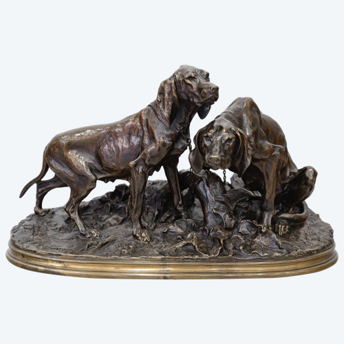 Bronzegruppe "Chiens Saintongeois Au Repos" (Saintonesische Hunde in Ruhe) Pierre - Jules Mêne (1810-1879)