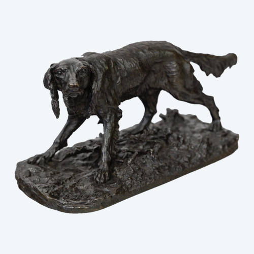 Scultura - Cane da caccia Setter , Pierre- Jules Mêne (1810-1879) - Bronzo