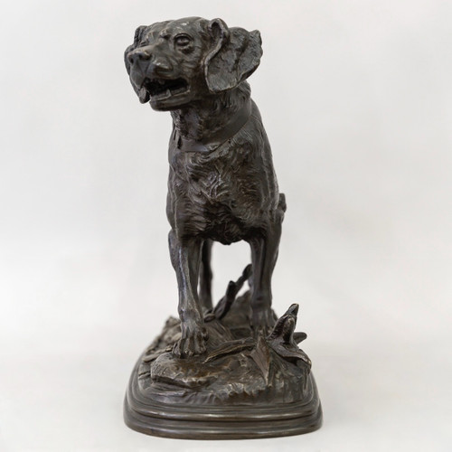 Sculpture - Pointing Spaniel Dog , Paul - Edouard Delabrièrre (1829-1912) - Bronze