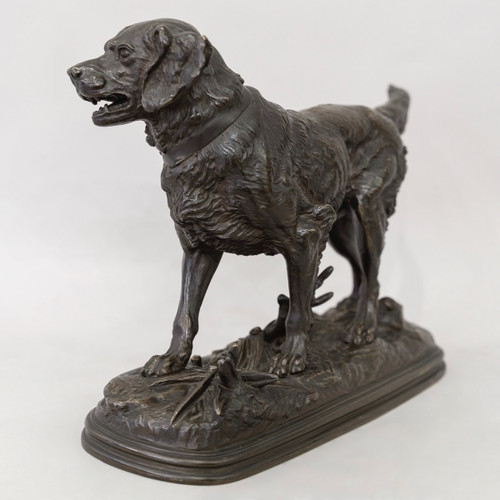 Sculpture - Pointing Spaniel Dog , Paul - Edouard Delabrièrre (1829-1912) - Bronze