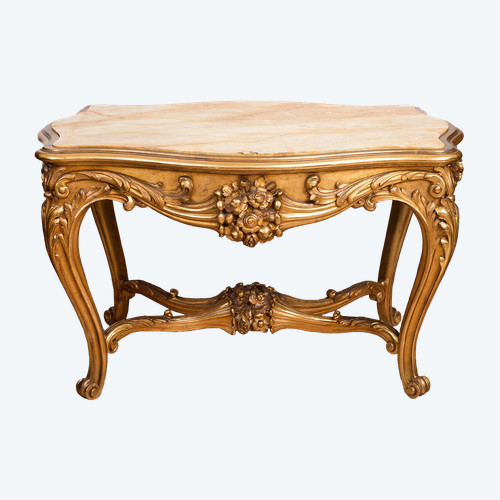 Table ancienne En Bois Doré Et Sculpté d'époque 19ème Siècle.