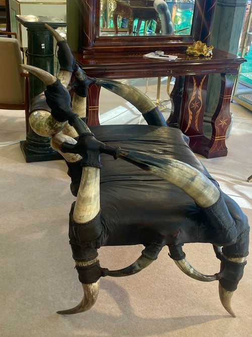 Horn and Leather Bench, 20th Century