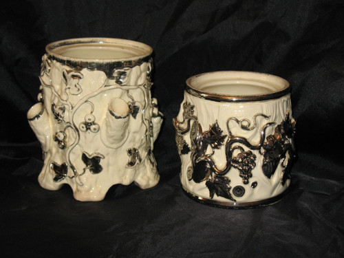 2 Langeais earthenware tobacco jars decorated with berries and grapes 19th century