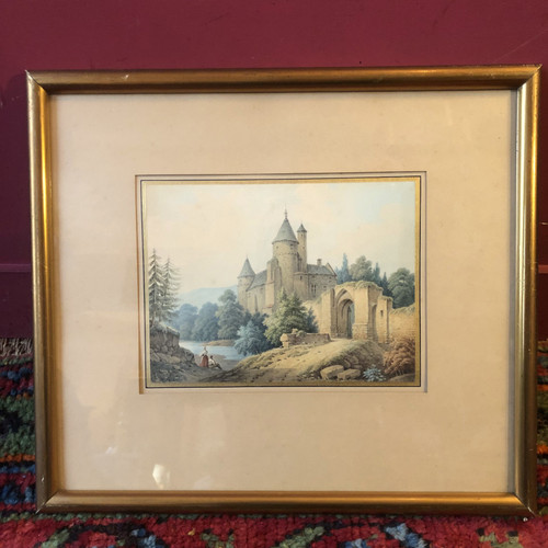 Landscapes with castles, Romantic school, mid-19th century