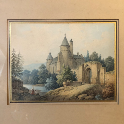 Landscapes with castles, Romantic school, mid-19th century