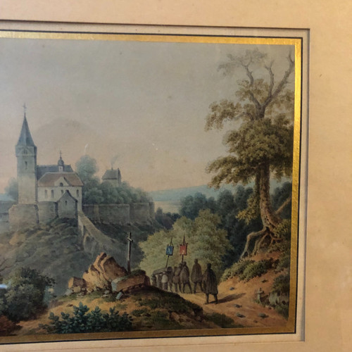 Landscapes with castles, Romantic school, mid-19th century