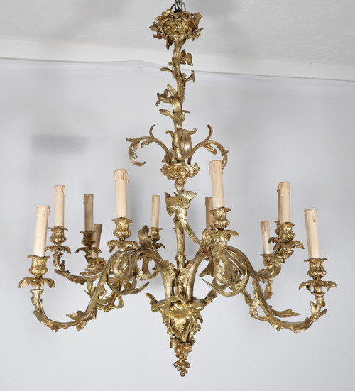  Lustre rocaille en bronze doré époque XIXe 