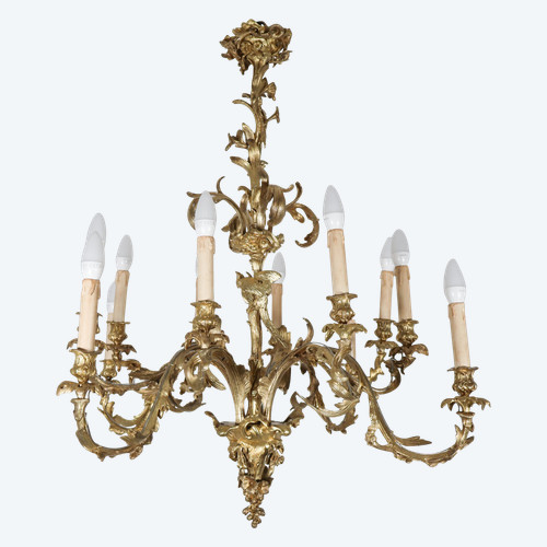  Lustre rocaille en bronze doré époque XIXe 