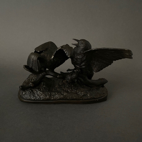 Bronze XIXe représentant un couple d'oiseaux par Chanhomme 1850