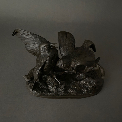 Bronze XIXe représentant un couple d'oiseaux par Chanhomme 1850