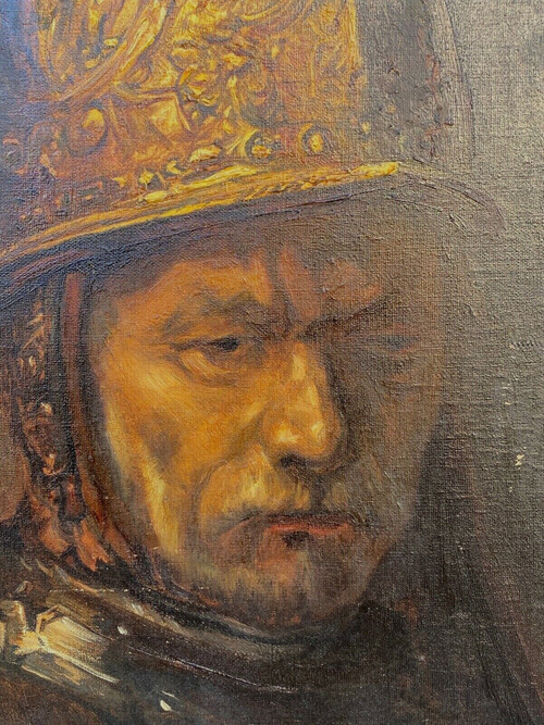 Oil on canvas Man with a Golden Helmet by Arthur Midy after Rembrandt