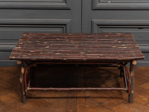 Christian Liaigre coffee table in Brutalist chestnut logs 1980