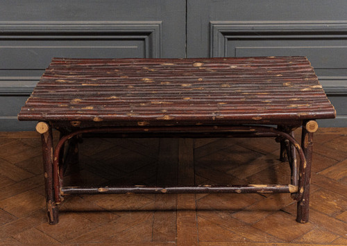 Christian Liaigre coffee table in Brutalist chestnut logs 1980