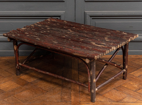 Christian Liaigre coffee table in Brutalist chestnut logs 1980