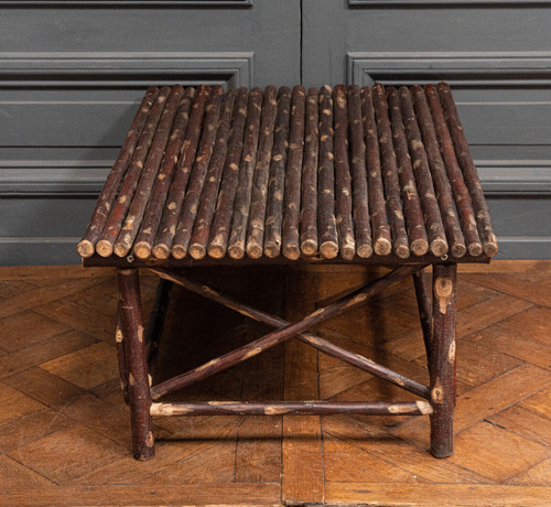 Christian Liaigre coffee table in Brutalist chestnut logs 1980