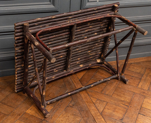 Christian Liaigre coffee table in Brutalist chestnut logs 1980