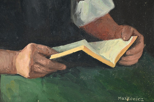 Oil on canvas "Polonaise à sa lecture" by A. MARKOWICZ - Early 20th century