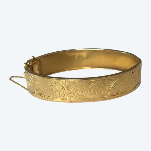 Bracelet Jonc Rigide Ancien Or Jaune Gravé