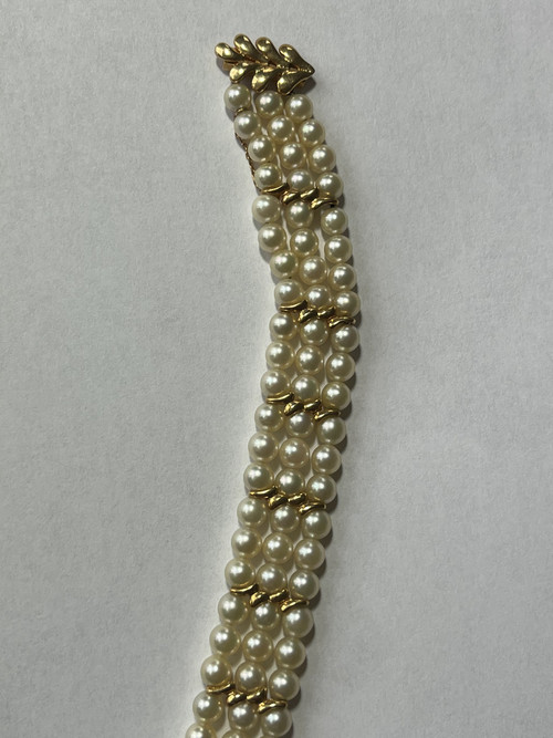 Bracelet 3 Strands Pearls Yellow Gold Bars 8.00 g