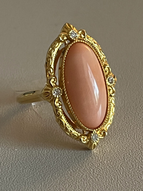 Yellow Gold Coral Diamond Ring