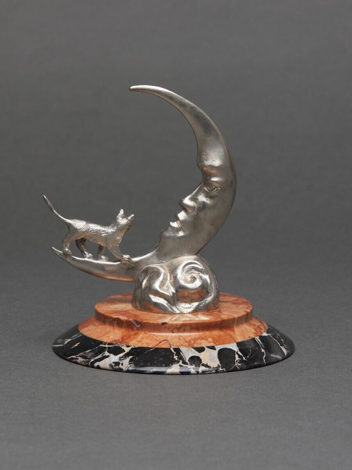 Maskottchen versilberte Bronze von Etienne Mercier clair de Lune XXe Marmorsockel