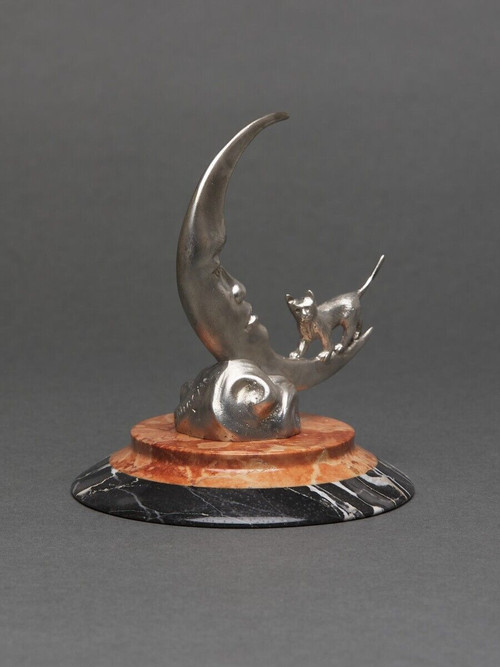 Maskottchen versilberte Bronze von Etienne Mercier clair de Lune XXe Marmorsockel