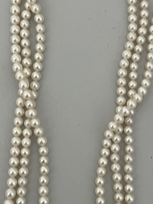 3 Row Dog Pearl Necklace Yellow Gold Clasp