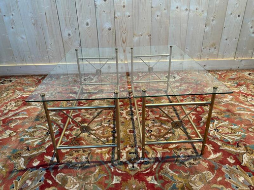 Pair of glass and gold metal coffee tables